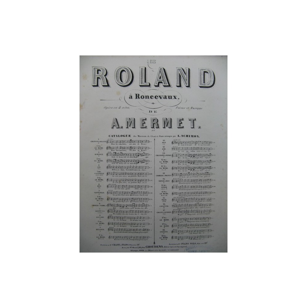 MERMET Auguste Roland à Roncevaux No 3 bis Chant Piano 1864