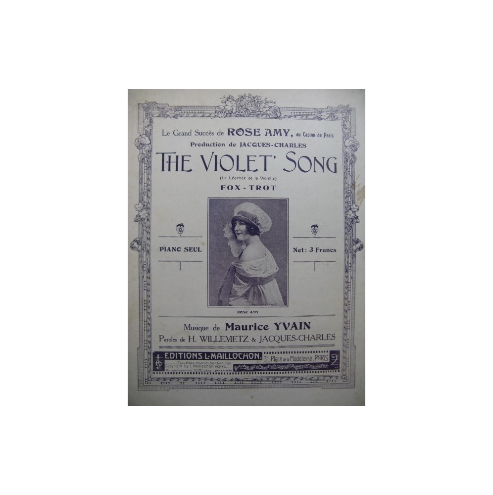 YVAIN Maurice The Violet Song Fox Trot Piano 1920