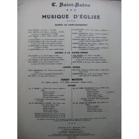 SAINT-SAËNS Camille Ave Maria Chant Orgue 1878