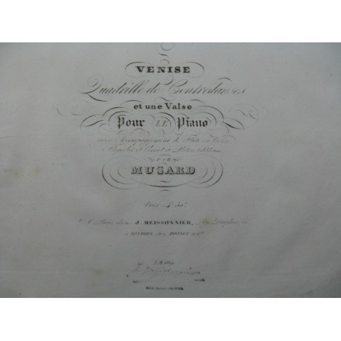MUSARD P. Venise Quadrille de Contredanses Piano Cornet ca1835