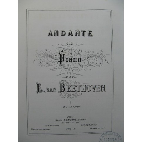 BEETHOVEN Andante Piano ca1855