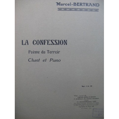 BERTRAND Marcel La Confession Chant Piano 1928