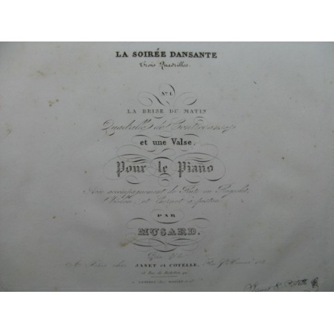 MUSARD La Brise du Matin Quadrille Piano ca1830