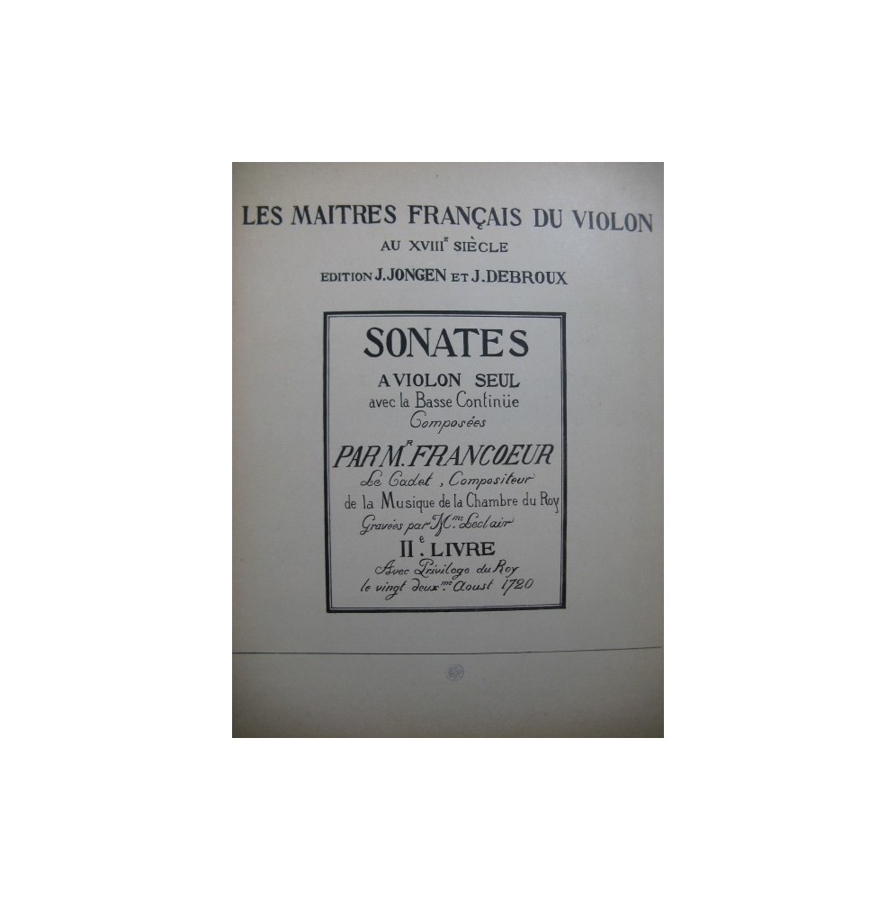 FRANCOEUR François Sonate Sol min Violon Piano 1905﻿