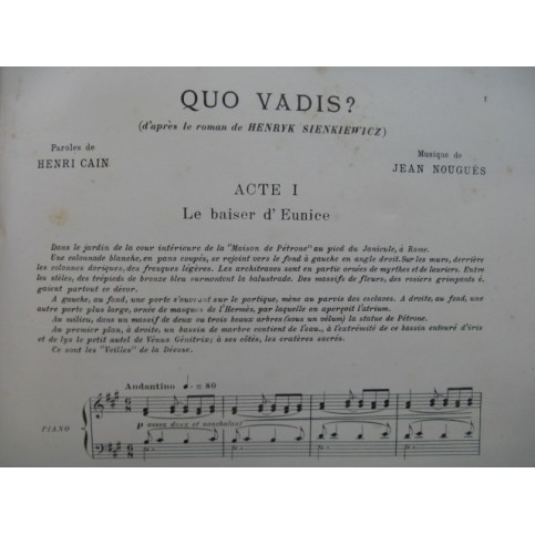 NOUGUÈS Jean Quo Vadis ? Opera Chant Piano 1908