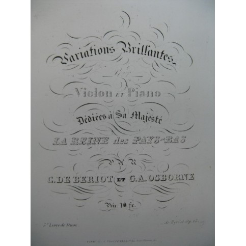 OSBORNE BÉRIOT Variations Brillantes op 13 Violon Piano ca1840