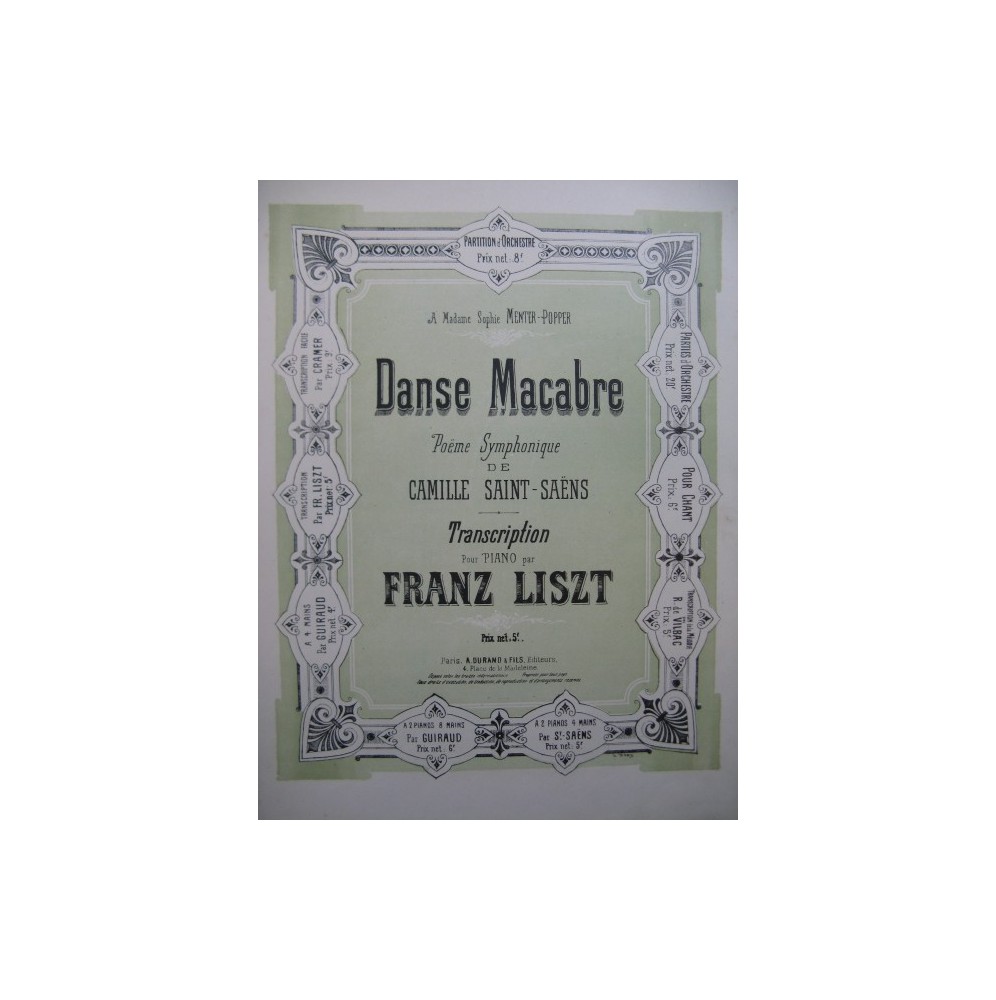 LISZT Franz Danse Macabre de Saint-Saëns Piano XIXe