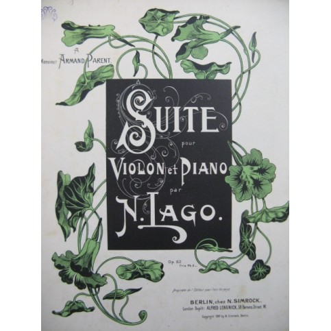 NETZEL Laura N. Lago Suite op 62 Violon Piano 1897