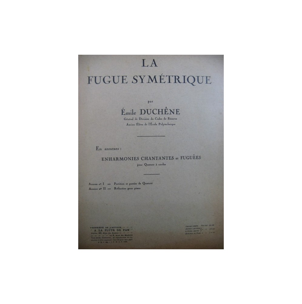 DUCHÊNE Émile La Fugue Symétrique Dédicace Piano Quatuor 1938