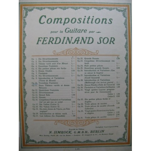 SOR Ferdinand Fantaisie op 10 No 3 Guitare