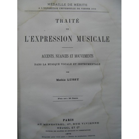 LUSSY Mathis Traité de l'Expression Musicale 1874