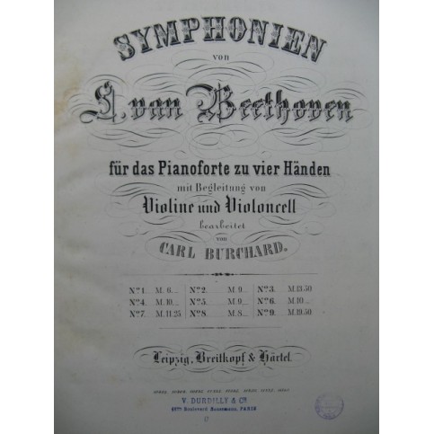 BEETHOVEN Symphonie No 9 Piano 4 mains Violon Violoncelle ca1870
