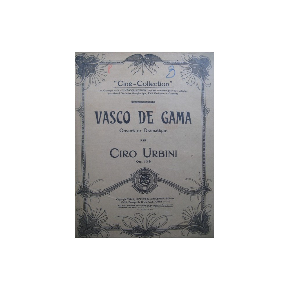 URBINI Ciro Vasco de Gama Ouverture Orchestre 1924