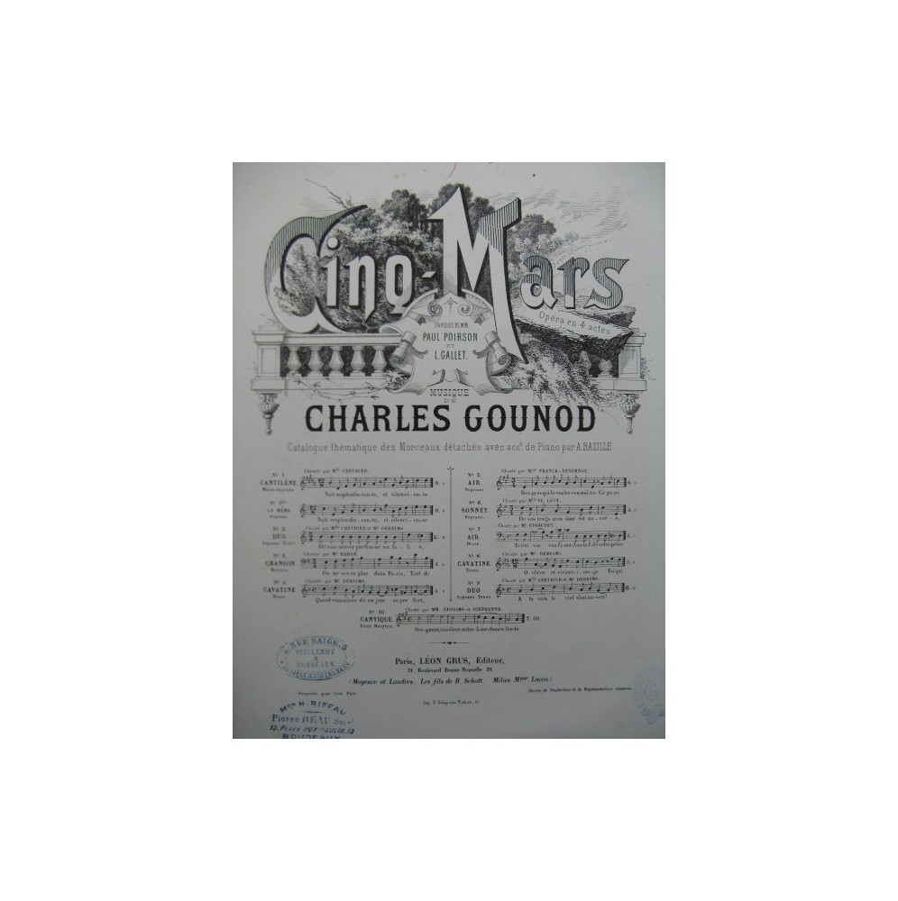 GOUNOD Charles Cinq Mars No 7 Air Chant Piano XIXe