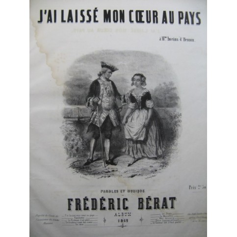 BÉRAT Frédéric J'ai laissé mon coeur Chant Piano 1849