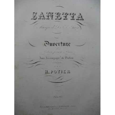 AUBER D. F. E. Zanetta Ouverture Piano ca1853
