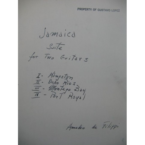 DE FILIPPI Amedeo Jamaica Suite for two Guitars Guitare 1960