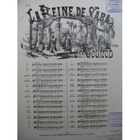 GOUNOD Charles La Reine de Saba No 4 Chant Piano XIXe