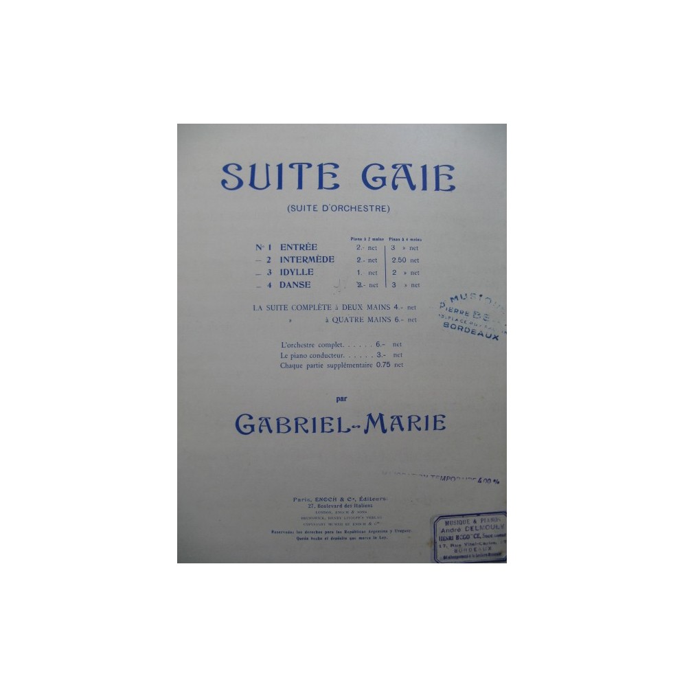 GABRIEL-MARIE Suite Gaie Piano