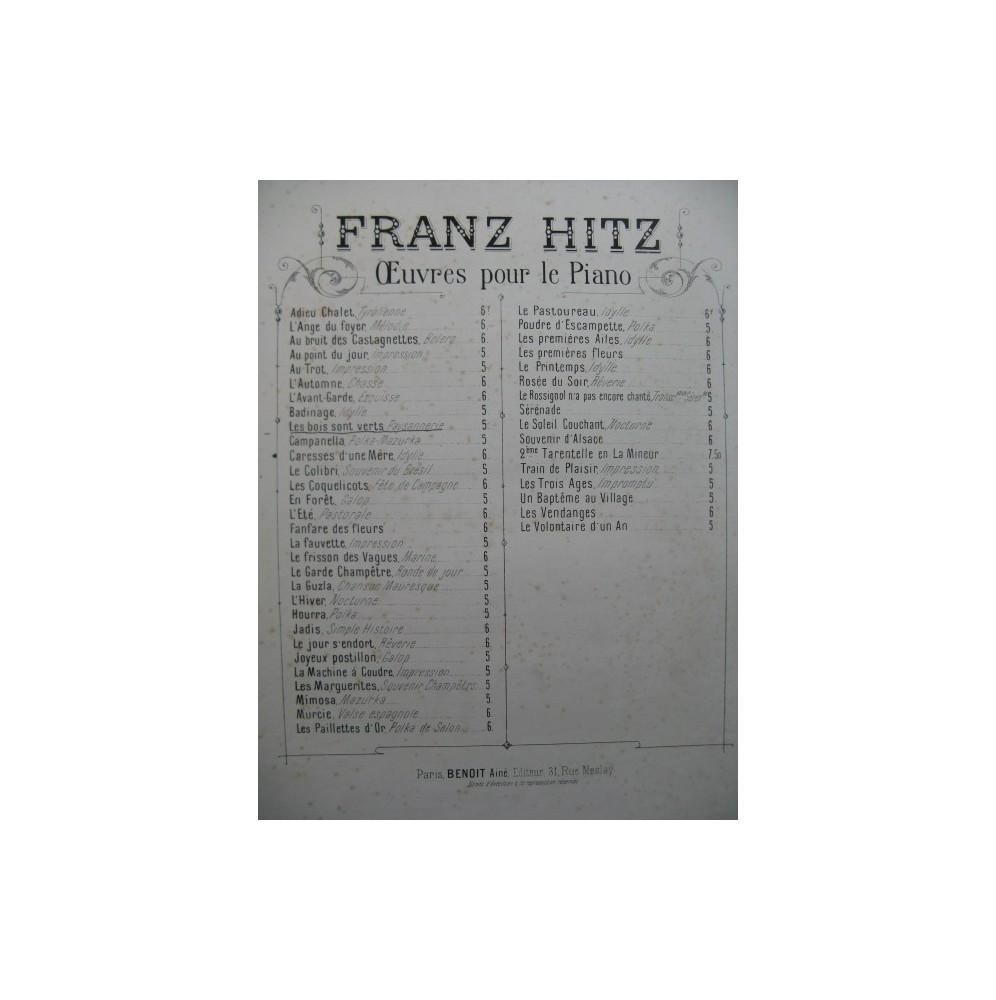 HITZ Franz Les Bois Sont Verts Piano