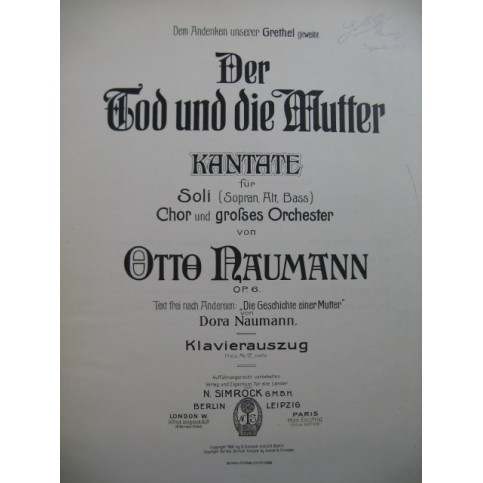 NAUMANN Otto Der Tod und die Mutter Chant Piano 1907