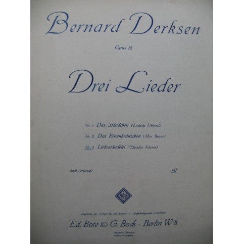 DERKSEN Bernard Liebeständelei Chant Piano 1940