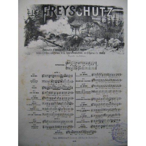 WEBER Le Freyschutz No 10 Scène de Gaspard Chant Piano 1876