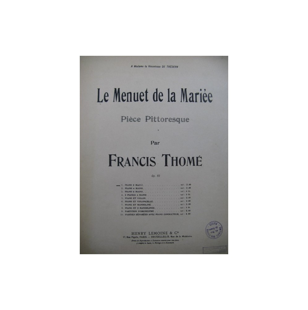 THOMÉ Francis Le Menuet de la Mariée Piano