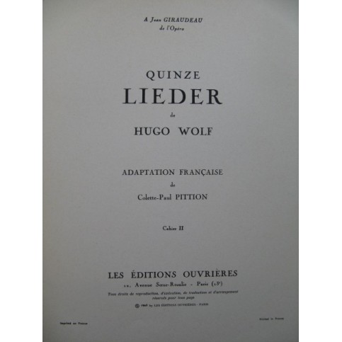 WOLF Hugo 7 Lieder Chant Piano 1960
