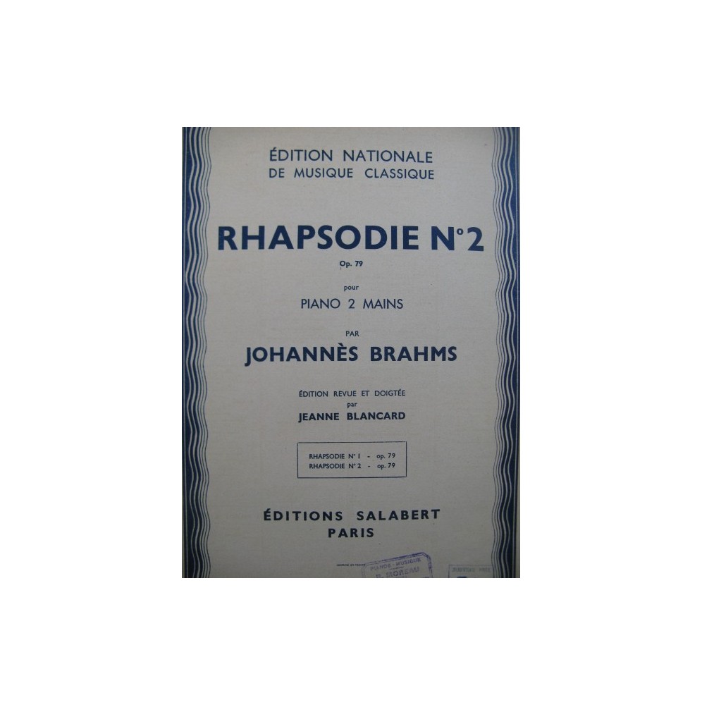 BRAHMS Johannes Rhapsodie No 2 Piano 1946