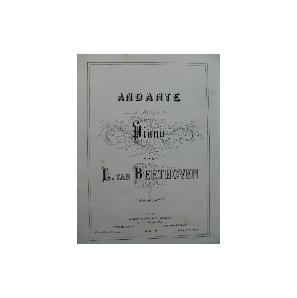BEETHOVEN Andante pour Piano ca1855