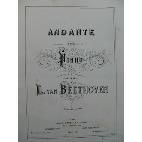 BEETHOVEN Andante pour Piano ca1855