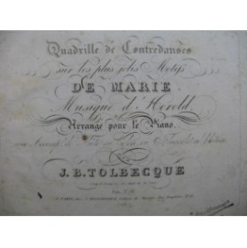 TOLBECQUE J. B. Quadrille Marie d'Herold Piano ca1830