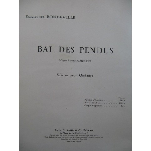 BONDEVILLE Emmanuel Bal des Pendus Scherzo Orchestre 1933