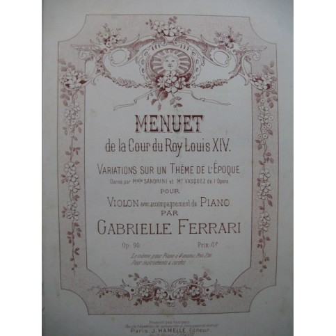 FERRARI Gabrielle Menuet Louis XIV Violon Piano ca1897