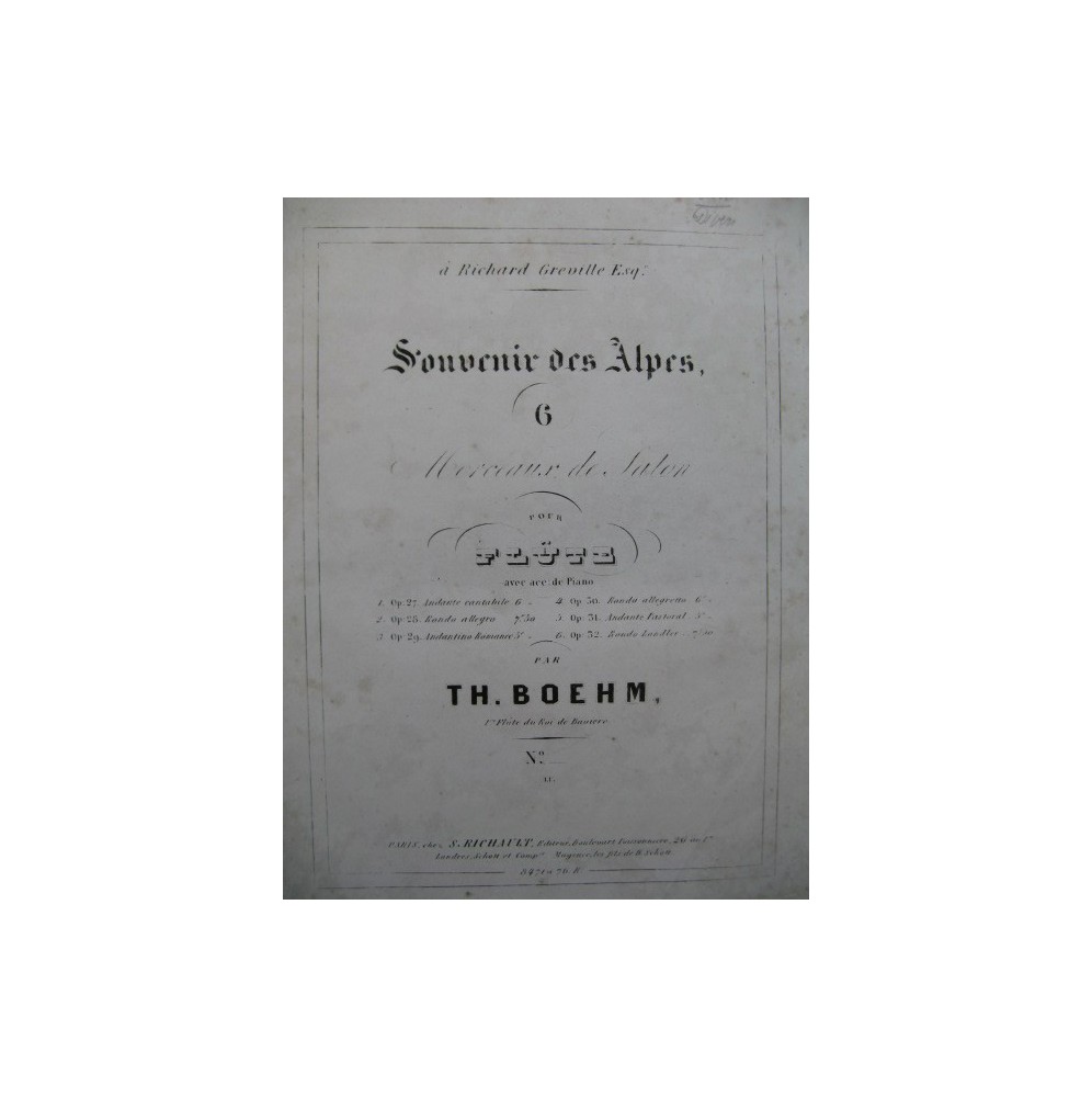 BOEHM Th. Souvenir des Alpes op 29 Flûte Piano ca1850