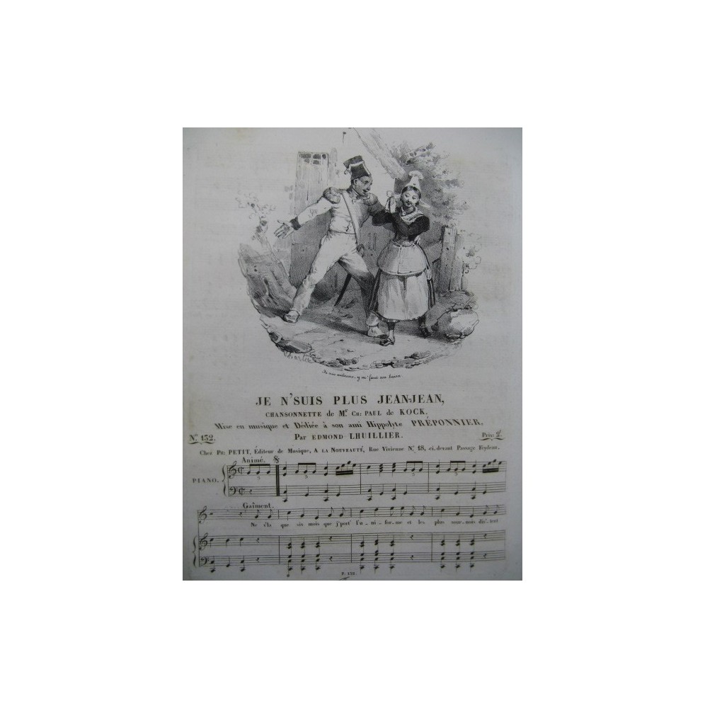 LHUILLIER Edmond Je n'suis plus Jean-Jean Chant Piano ca1830