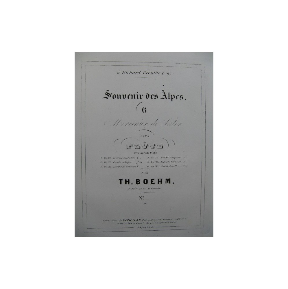 BOEHM Th. Souvenir des Alpes No 1 op 27 Flûte Piano ca1850
