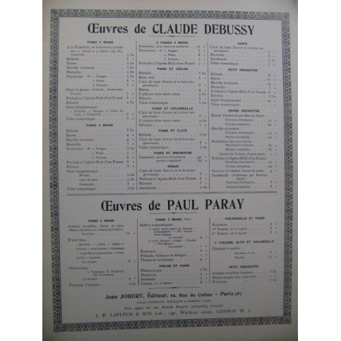 DEBUSSY Claude Fantaisie 2 Pianos 4 mains 1919