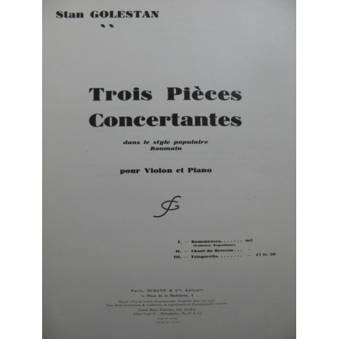 GOLESTAN Stan Tzingarella Violon Piano 1941