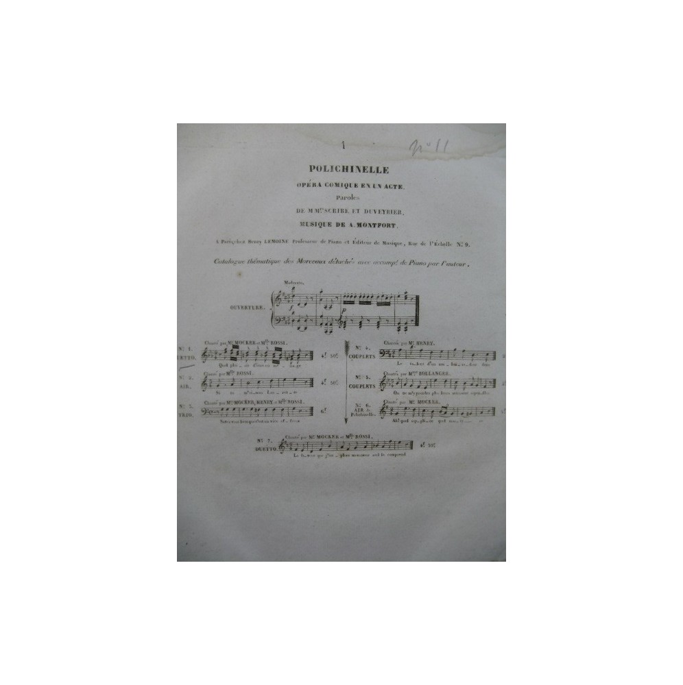 MONTFORT A. Polichinelle No 1 Chant Piano ca1840