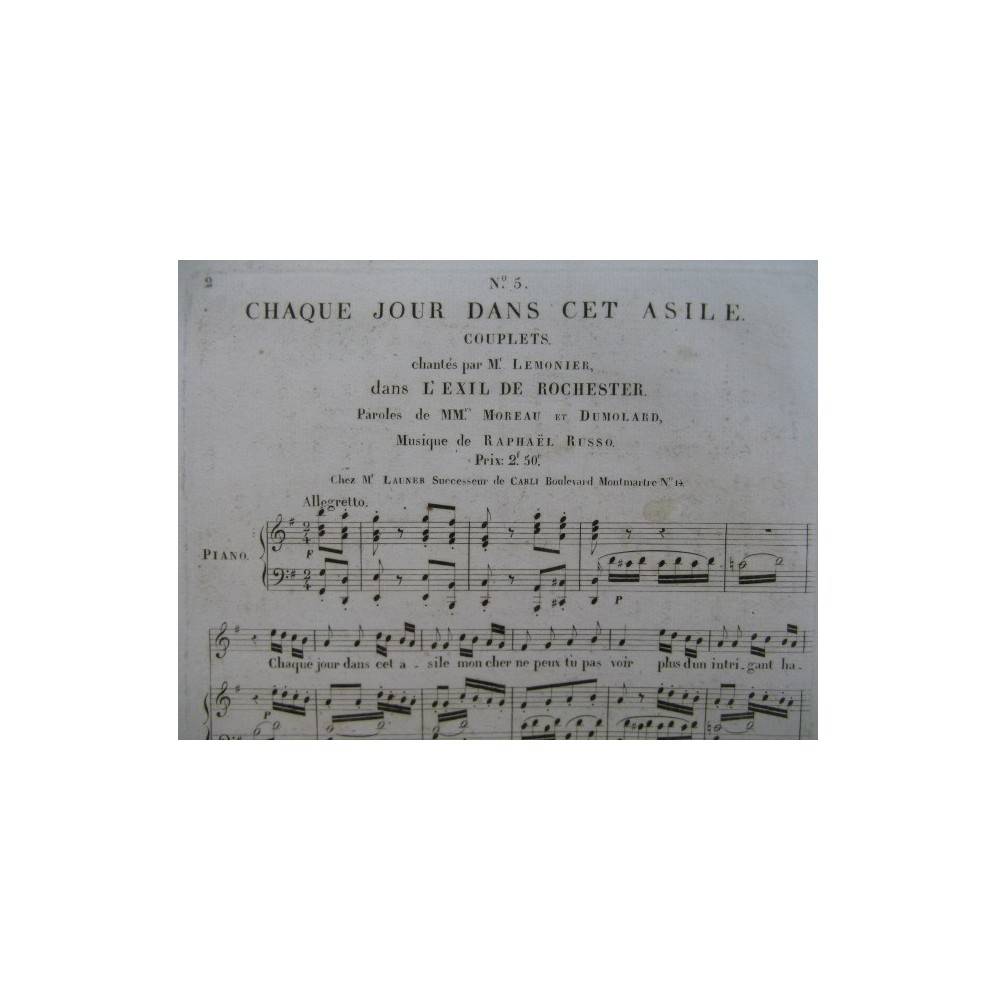 RUSSO Raphaël L'Exil de Rochester No 5 Chant Piano ca1820