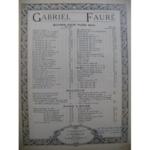 FAURÉ Gabriel Romance sans paroles No 2 Piano ca1880