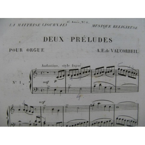 DE VAUCORBEIL A. E. Deux Préludes Orgue XIXe