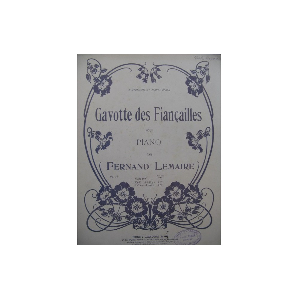 LEMAIRE Fernand Gavotte des Fiançailles Piano 4 mains 1904