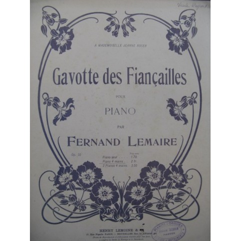LEMAIRE Fernand Gavotte des Fiançailles Piano 4 mains 1904