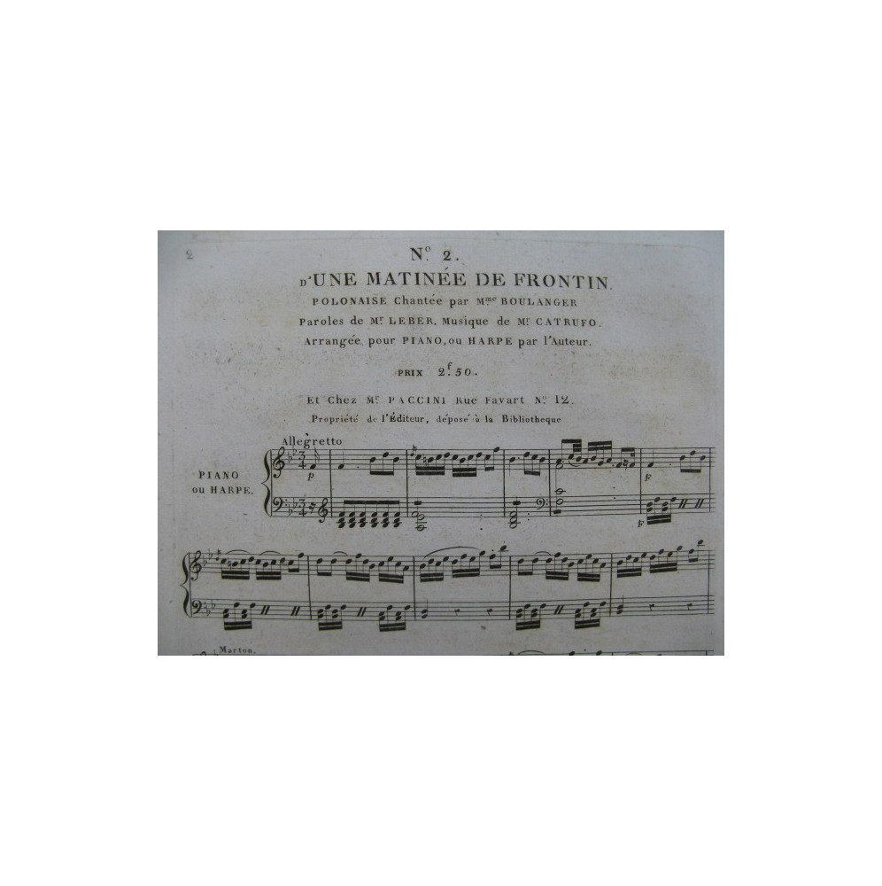 CATRUFO Gioseffo Une Matinée de Frontin No 2 Chant Piano ou Harpe ca1820