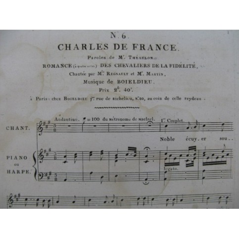 BOIELDIEU Adrien Charles de France No 6 Chant Piano ou Harpe ca1820