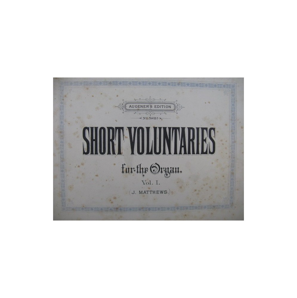 Short Voluntaries for the Organ Vol 1 Orgue