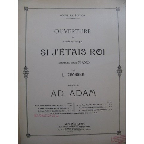 ADAM Adolphe Si j'étais Roi Opera Ouverture Piano 4 mains XIXe
